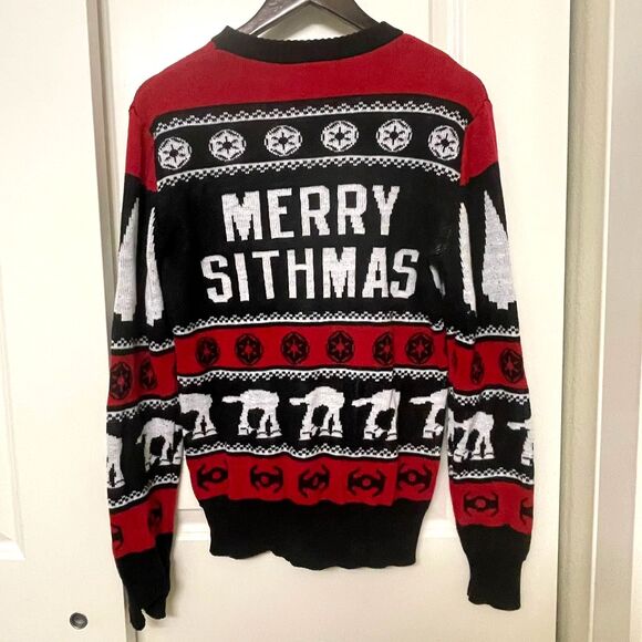 Star Wars Santa Christmas Sweater Black Red Holiday Knit Pullover Unisex Size S - Picture 2 of 6